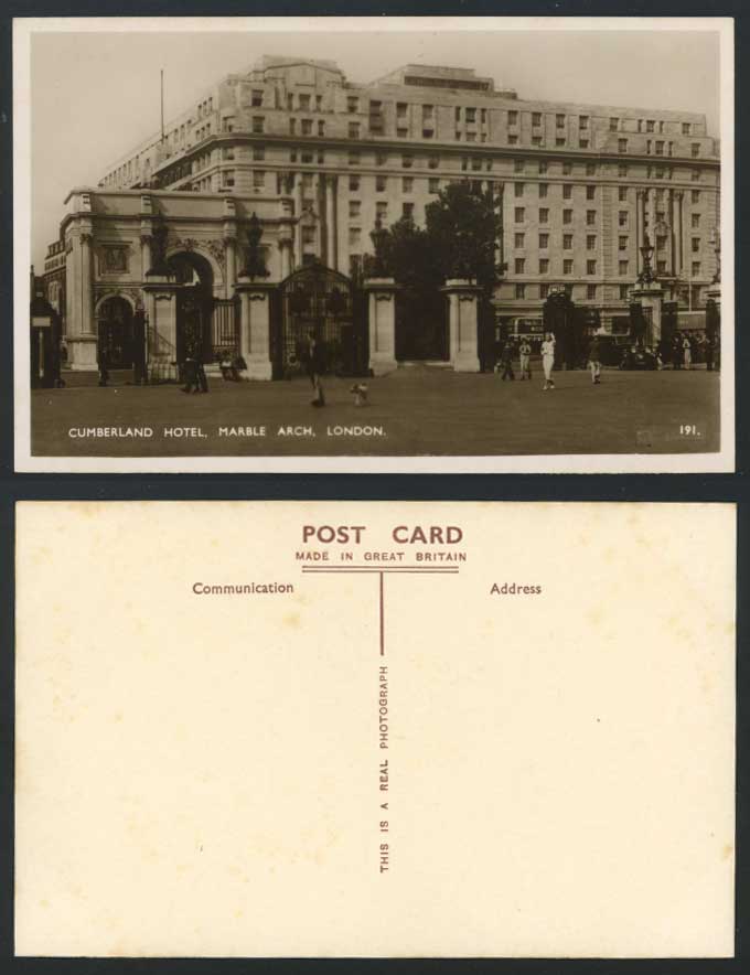 London Old Real Photo Postcard MARBLE ARCH, Gate, CUMBERLAND HOTEL