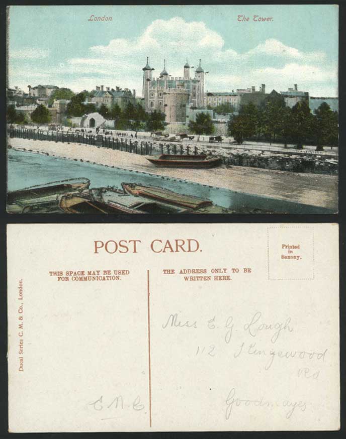 TOWER of LONDON Boat Old Postcard Novelty with Glitters