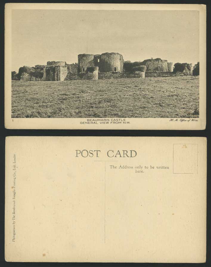 BEAUMARIS CASTLE Ruins General View - N.W. Old Postcard