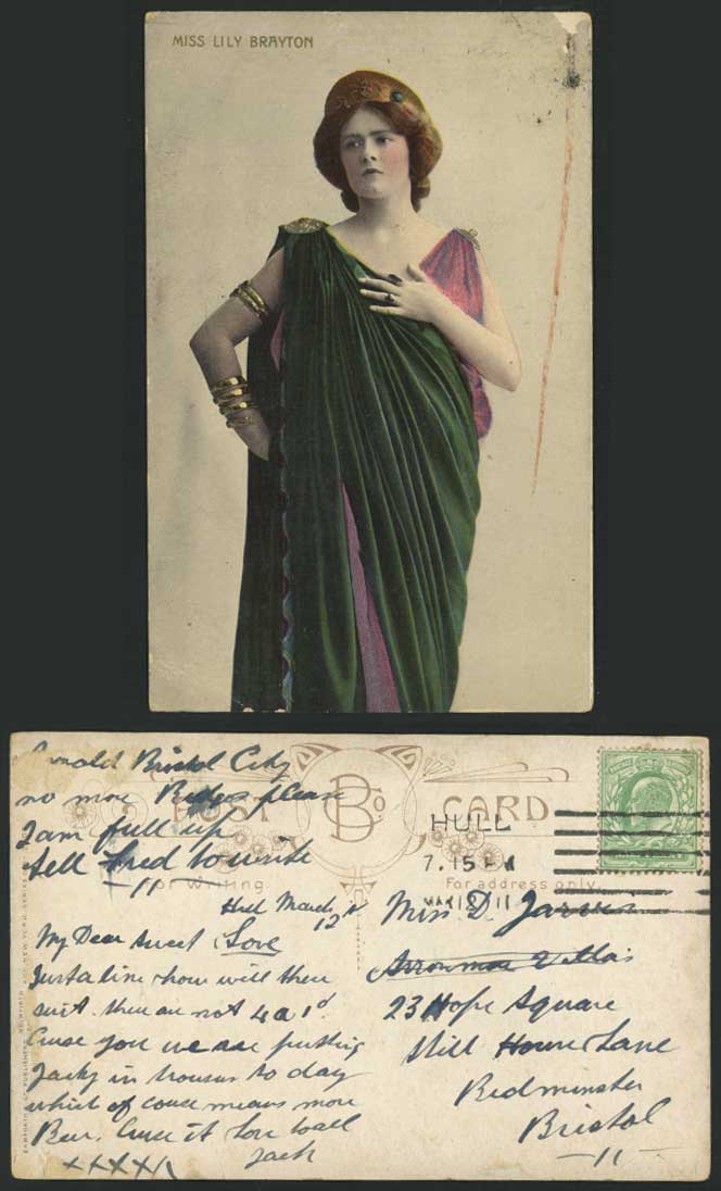 Actress MISS LILY BRAYTON KE7. 1911 Old Colour Postcard