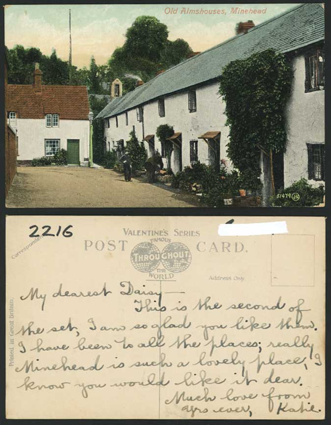 Minehead Old Almshouses Somerset Vintage Color Postcard