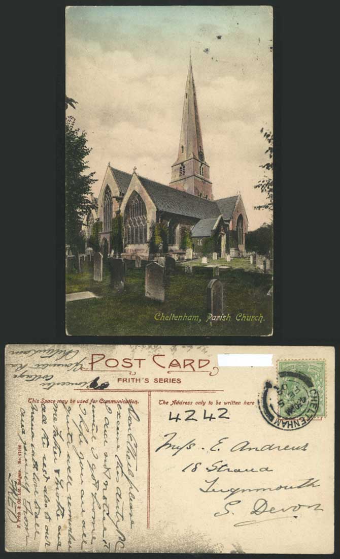 Cheltenham 1909 Old Postcard Parish Church & Churchyard