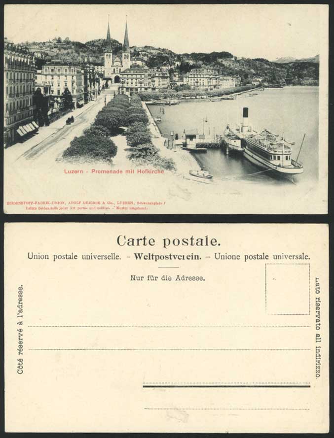Swiss Old UB Postcard Luzern Promenade Hofkirche Church