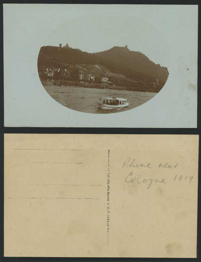 COLOGNE Rhine River & Boat 1919 Old Real Photo Postcard