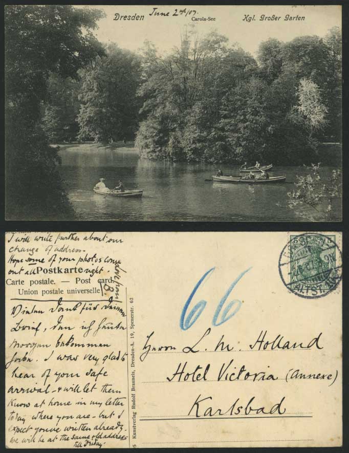 Dresden 1907 Old Postcard Carola-See Kgl Grosser Garten
