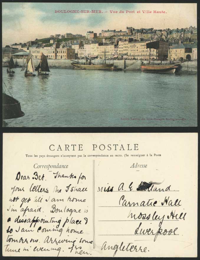 Boulogne-sur-Mer Old Postcard Harbour, Port Ville Haute