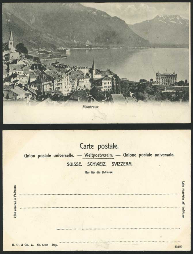 Swiss Old Postcard MONTREUX Panorama General View, Lake