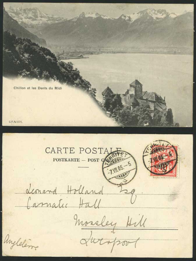 Swiss 1905 UB Postcard CHATEAU de CHILLON Dents du Midi