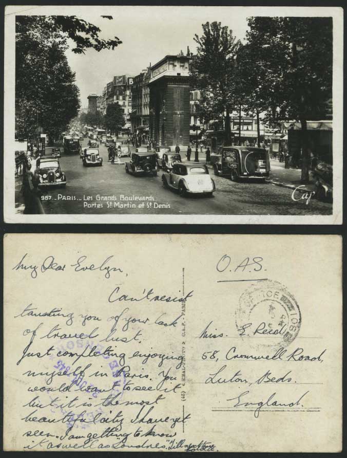 PARIS 1945 Postcard Grands Boulevards St Martin S Denis