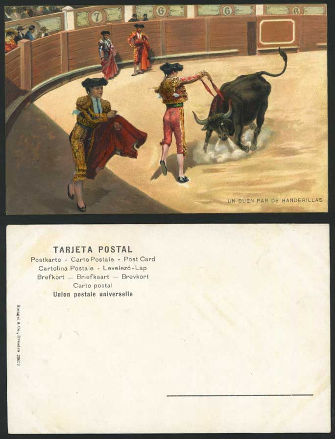 Spain Old Postcard Buen Banderillas Bullfighting Torero