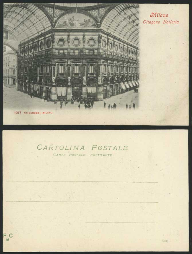 Italy Milan Milano Old Postcard Ottagono Galleria Caffe