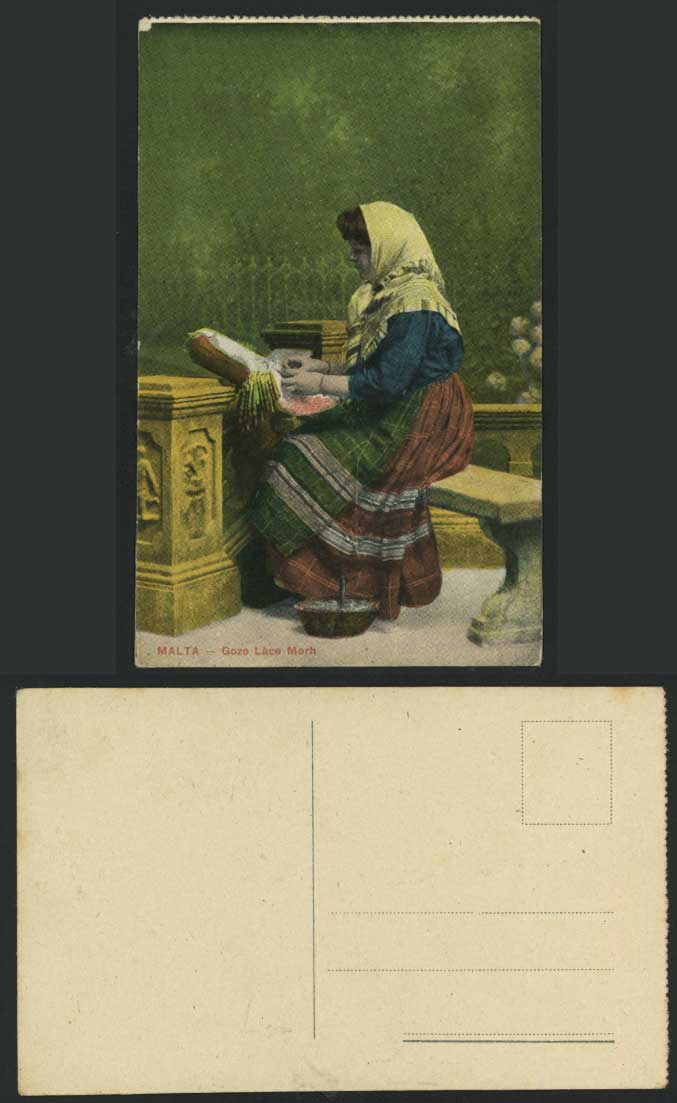 Malta Old Postcard GOZO LACE MAKER Morh Gozitan Lacemaker Maltese Woman Lady
