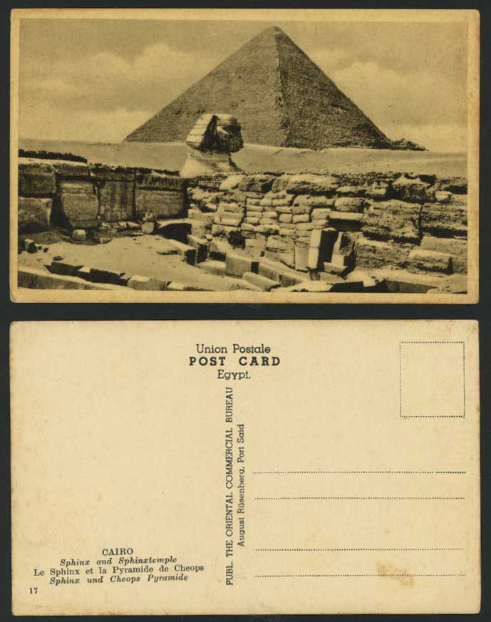 Egypt Old Postcard SPHINX Sphinxtemple & PYRAMID CHEOPS