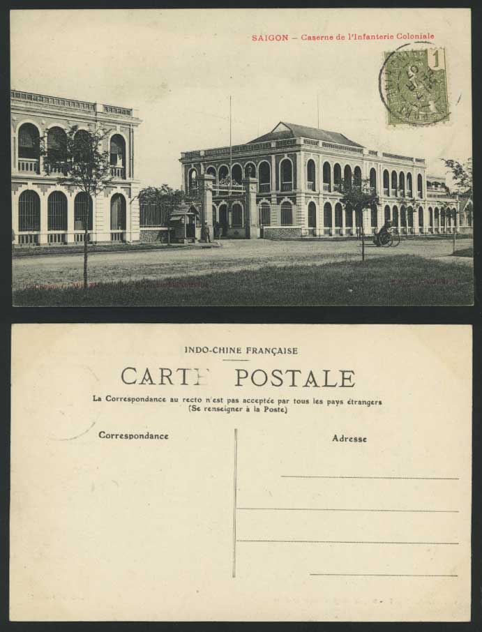 Indo-China 1907 Old Postcard Saigon, Caserne de l'Infanterie Coloniale, Barracks