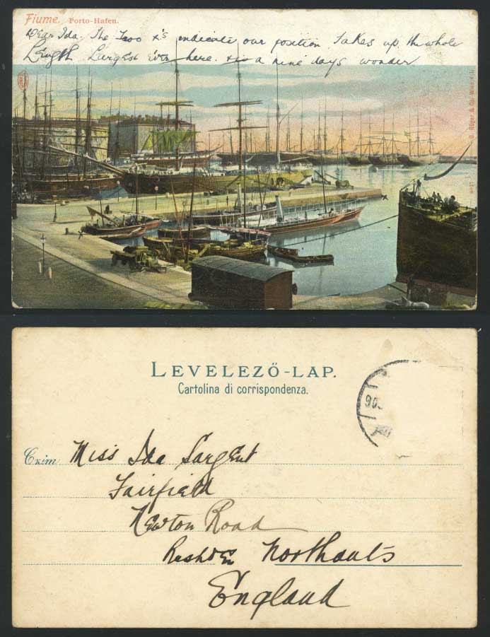 Croatia FIUME 1906 UB Postcard Porto Hafen Harbour Ship