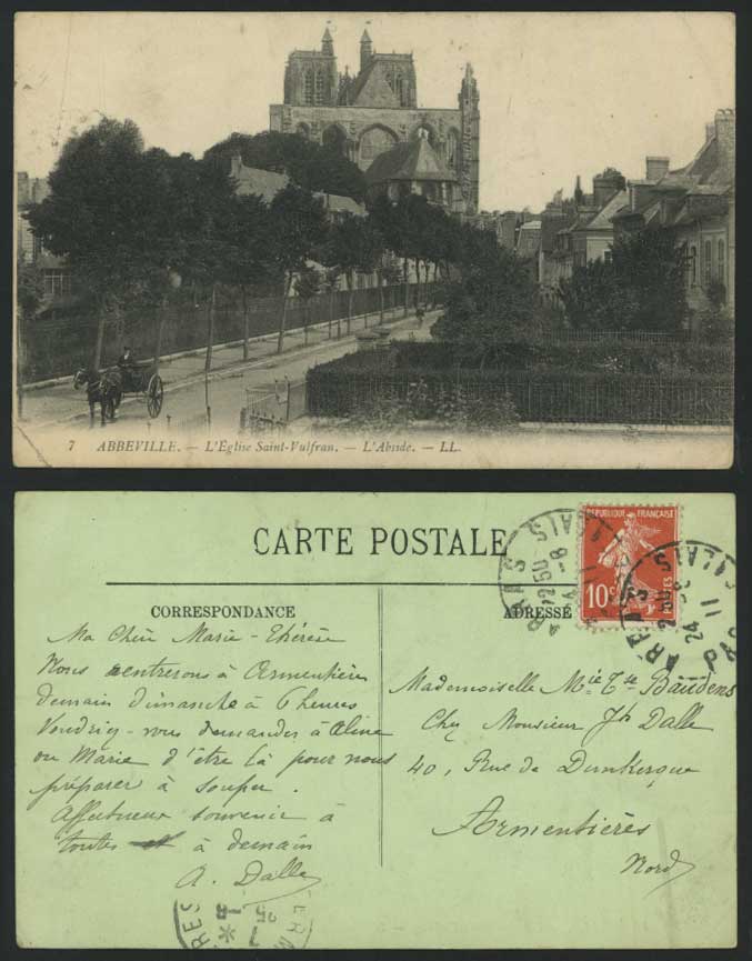 France ABBEVILLE L.L. 7 L'Eglise Saint-Vulfran L'Abside Church 1911 Old Postcard