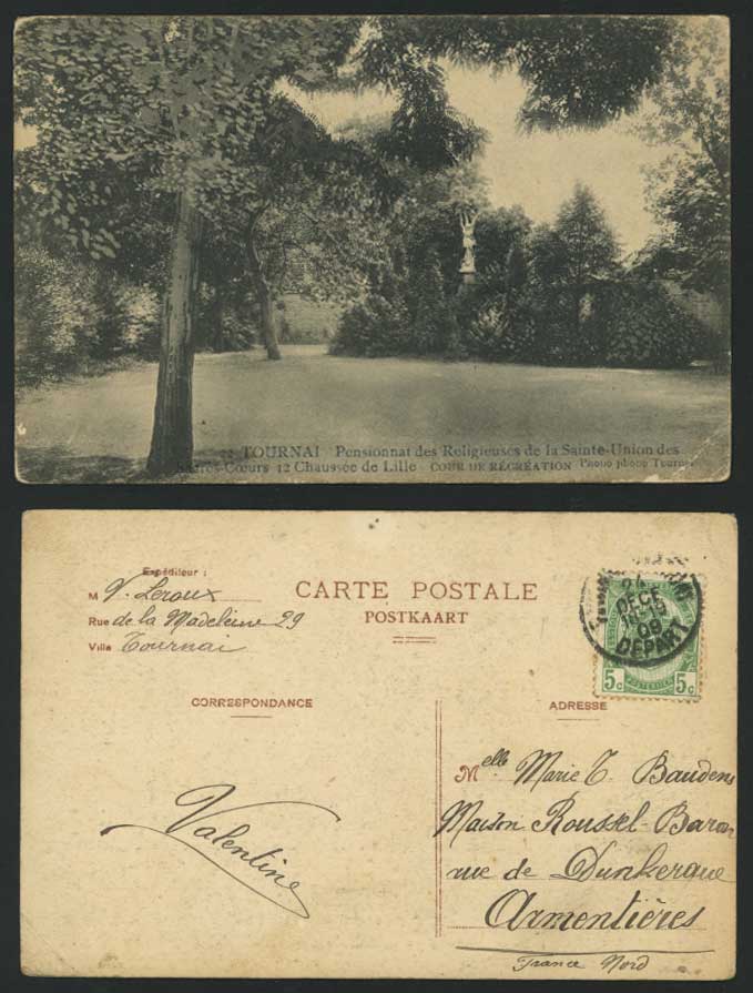 TOURNAI 1909 Old Postcard Religious Boarding School Saint-Union Recreation Court