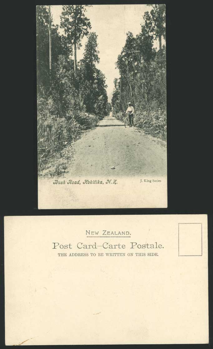 New Zealand Old UB Postcard BUSH ROAD Hokitika, BICYCLE