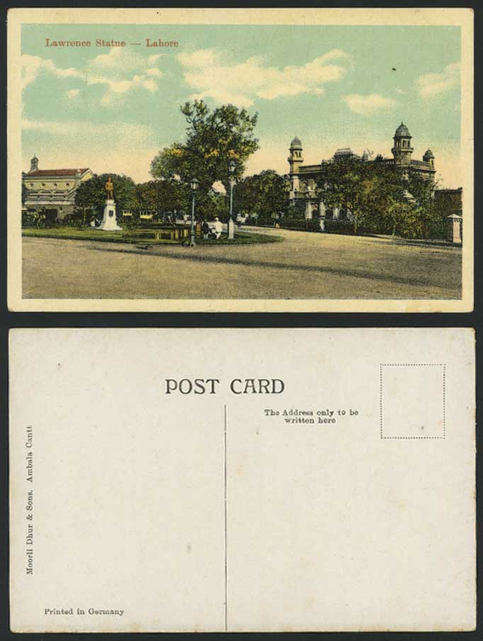 Pakistan Brit India LAHORE LAWRENCE STATUE Old Postcard
