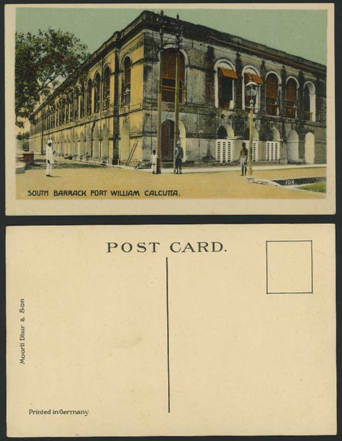 India Old Colour Postcard South Barrack, Fort William Calcutta Police Policeman