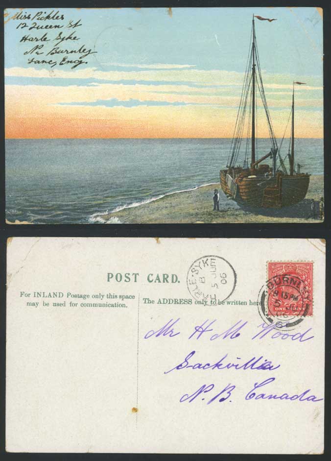 Fishing Boat Fisherman Beach, Burnley 1906 Old Postcard