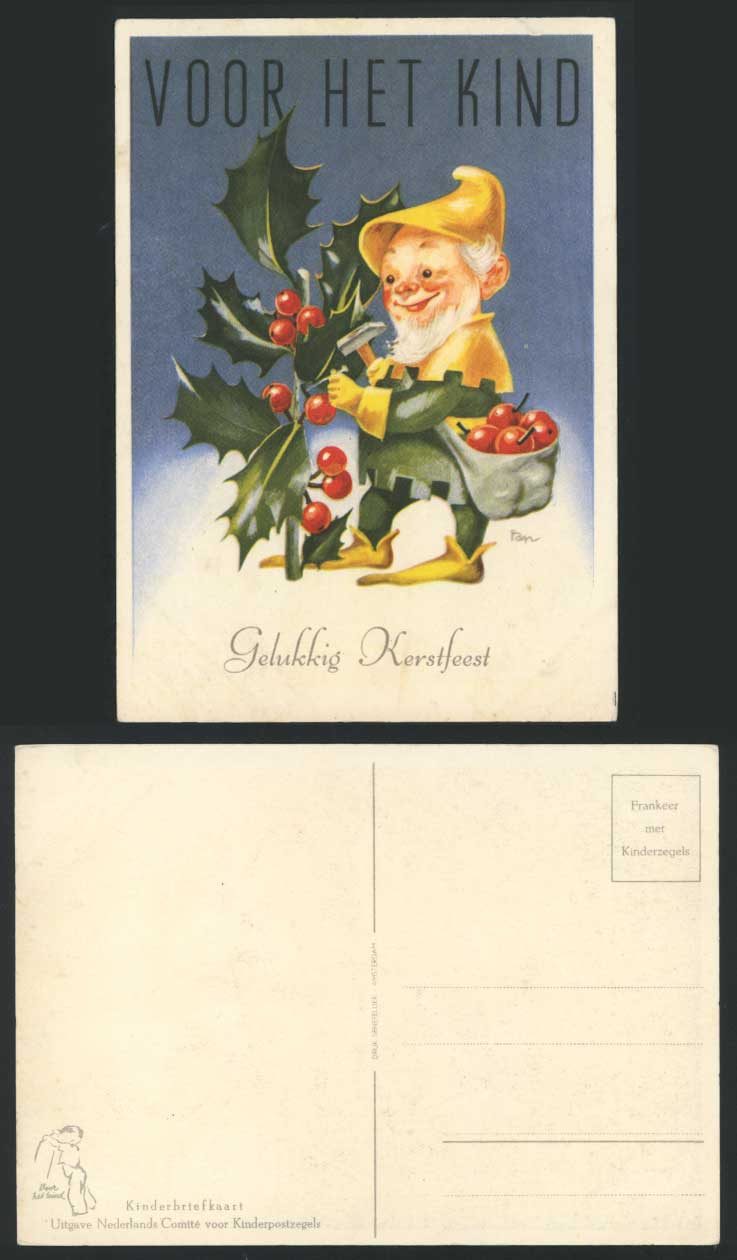 GNOME with Hammer, For The Child, Merry Christmas Pan Artist Signed Old Postcard