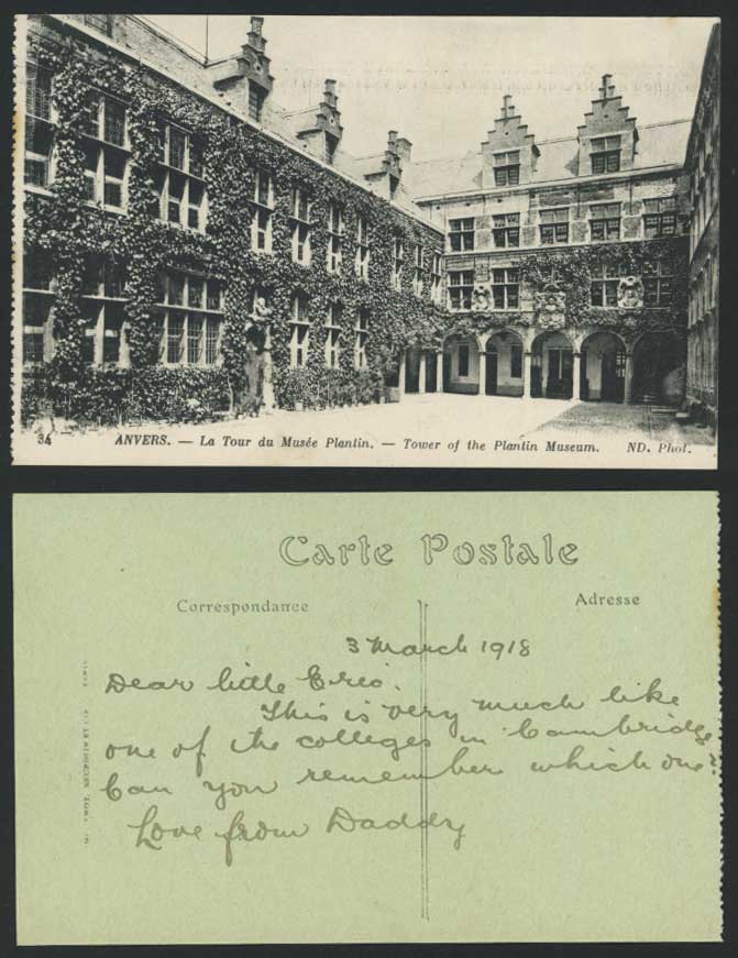 Belgium Anvers 1918 Old Postcard Tower of Plantin Museum, Tour du Musee Plantin