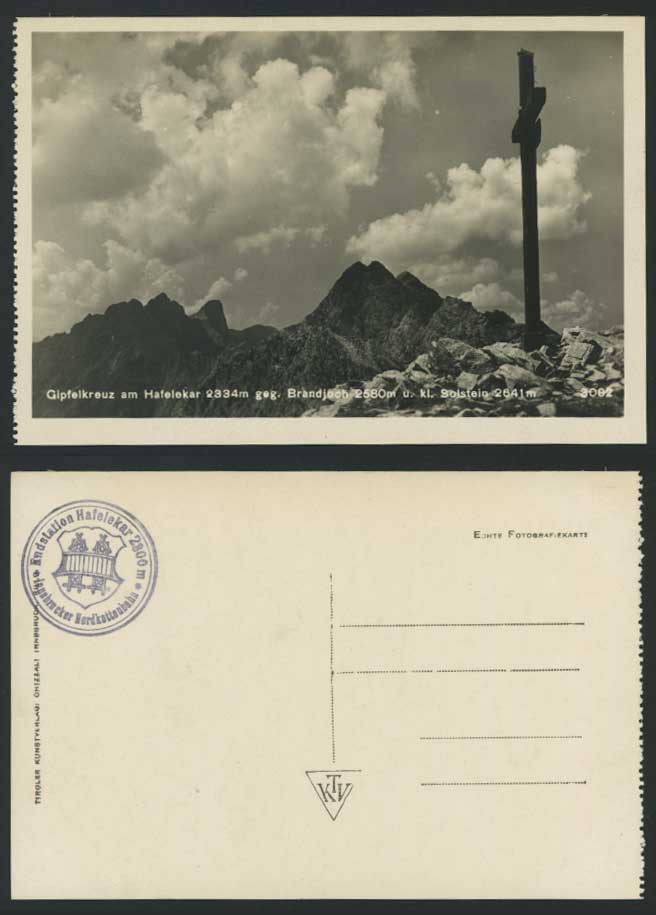 Gipfelkreuz am Hafelekar geg Brandjoch u kl Solstein Old Postcard Cross Mountain