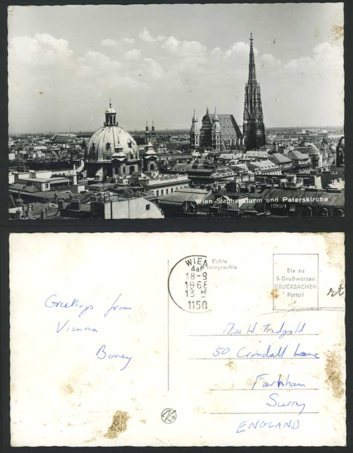 Austria 1968 Old RP Postcard Wien Stephansturm Peterskirche, Church Tower VIENNA