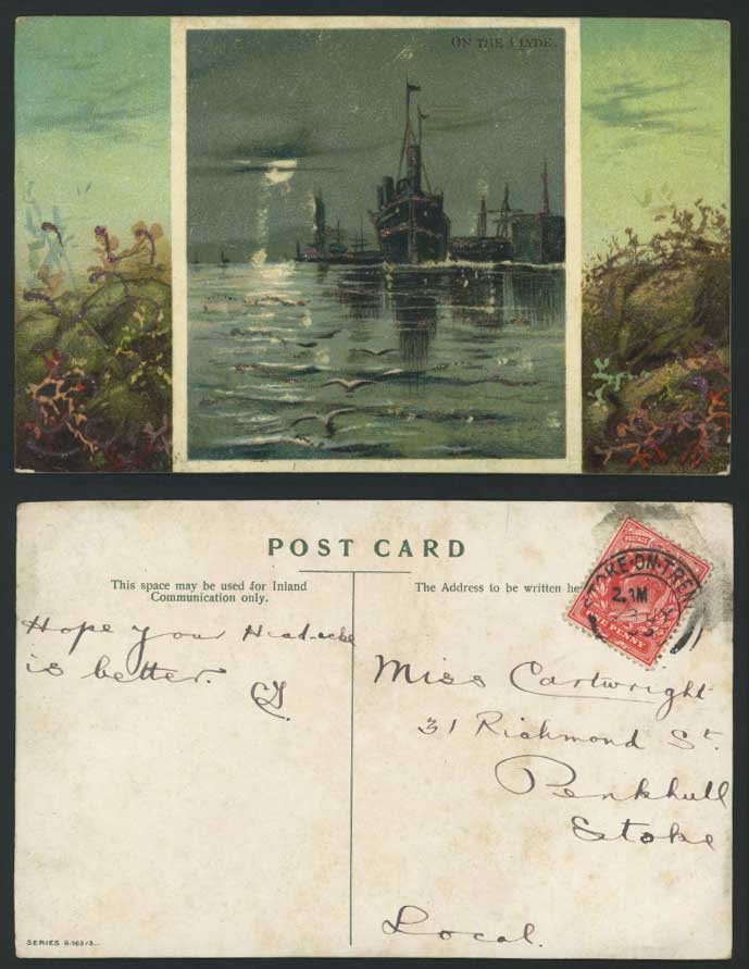Scotland Steamer Steam Ship on The Clyde Novelty with Glitters 1923 Old Postcard
