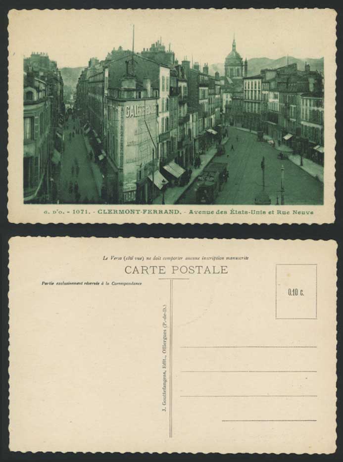Clermont-Ferrand Old Postcard Avenue des Etats-Unis, Rue Neuve Street Scene TRAM