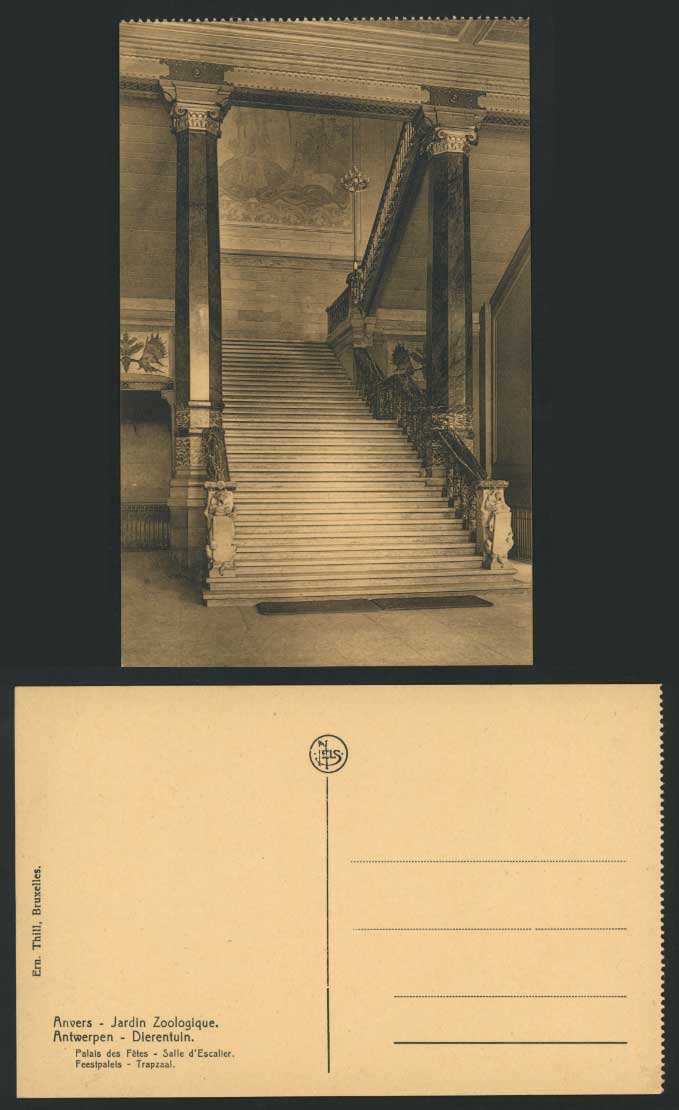 Anvers Antwerp Zoo - Hall of Stairs Staircase in Zoological Gardens Old Postcard