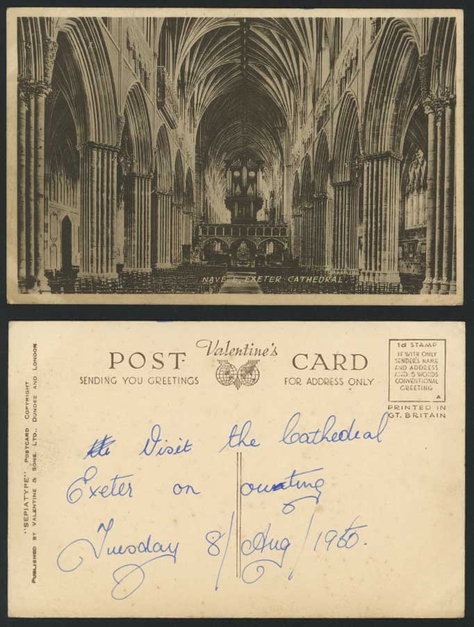ORGANS Exeter Cathedral NAVE E. Devon 1960 Old Postcard