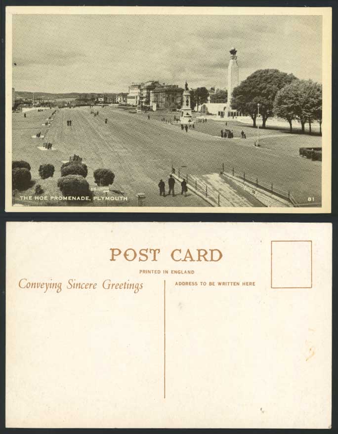 Devon Plymouth Old Postcard Hoe Promenade Street Scene
