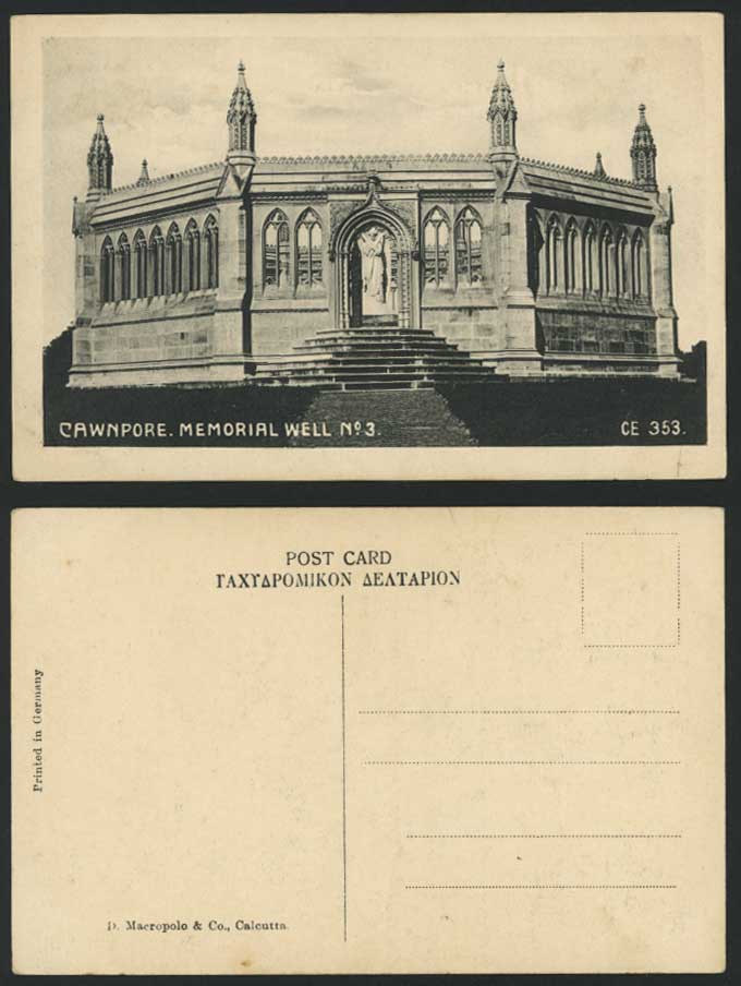 India Old Postcard Memorial Well Angel Figure Cross Statue Steps Cawnpore Kanpur