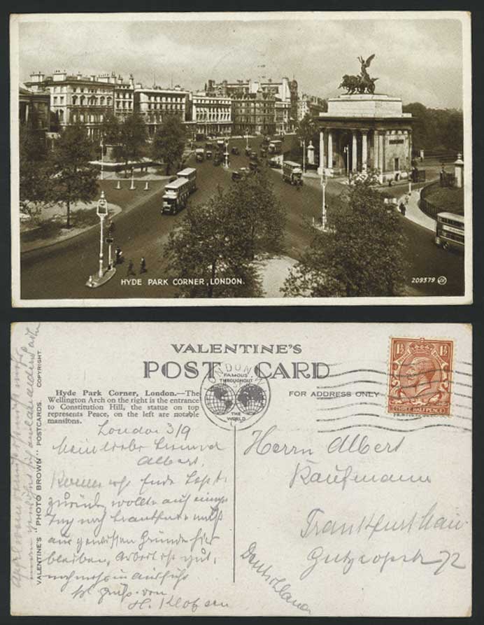 London 1933 Old Postcard HYDE PARK CORNER, Street Scene