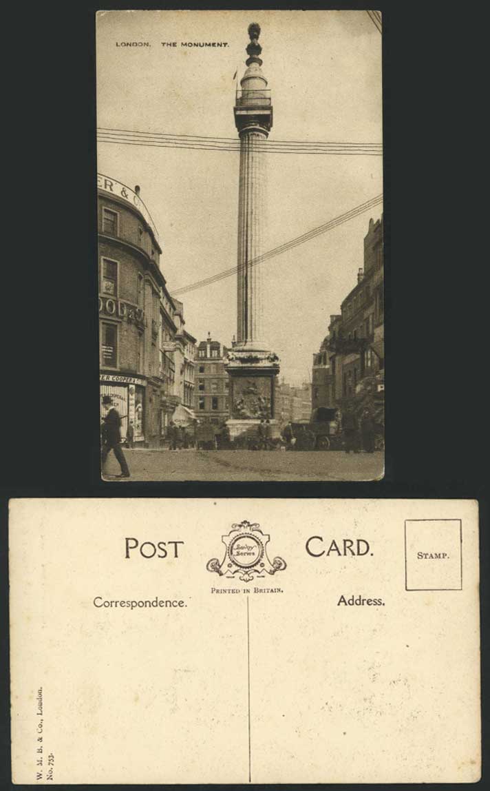 London Old Postcard THE MONUMENT & Street, Savoy Series