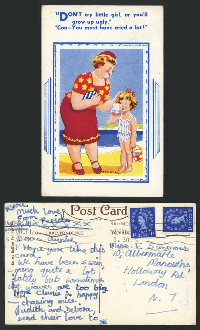 Bob Wilkin 1954 Old Postcard Don't Cry or U'll Grow Up Ugly, Must've Cried a lot