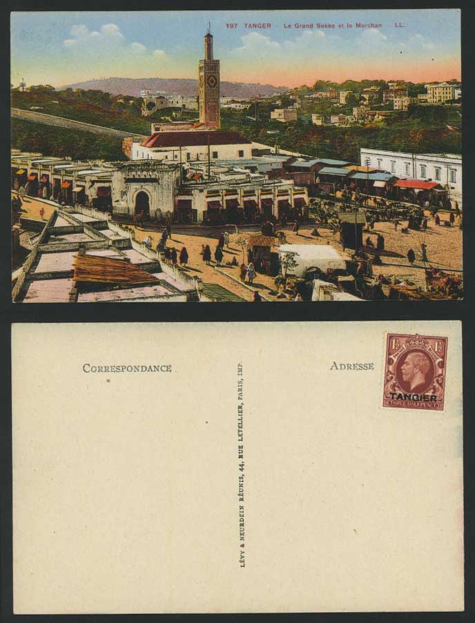 Morocco L.L. 197 Old Postcard Tanger Le Grand Sokko et le Marshan, Market Street