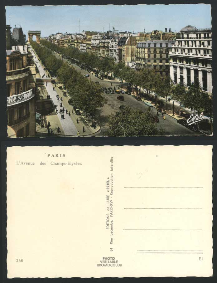 France Paris Old Postcard Avenue des Champs-Elysees Street, Arc de Triomphe Arch