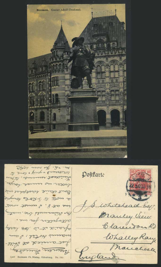 Germany BREMEN 1908 Old Postcard Gustav Adolf Denkmal - Statue Memorial Monument