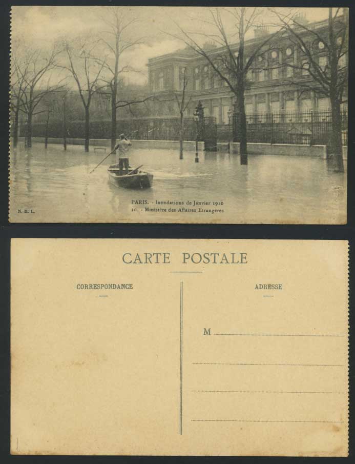 PARIS FLOOD 1910 Old Postcard Ministere des Affaires Etrangeres - Foreign Office
