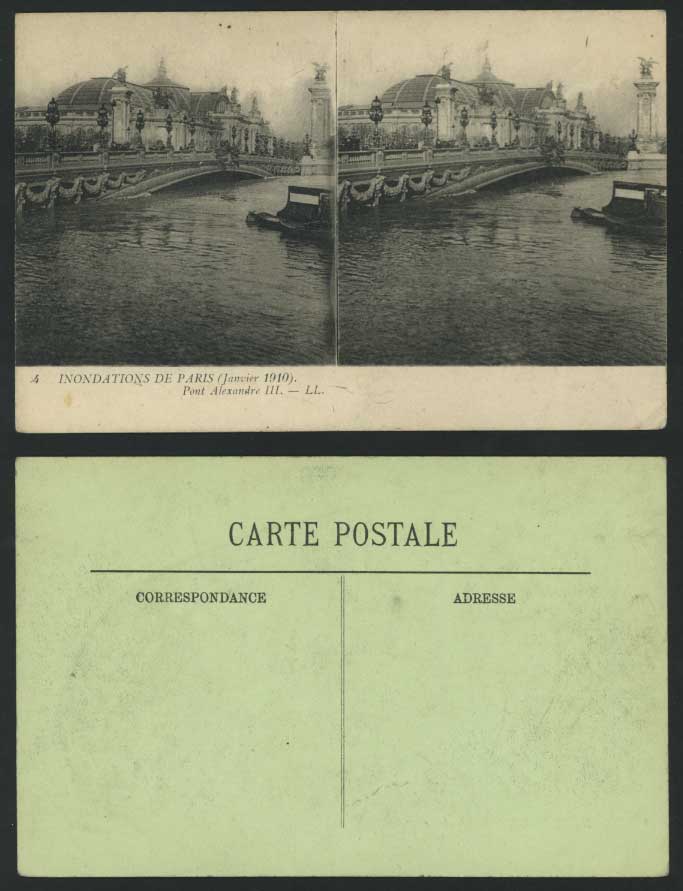 PARIS FLOOD 1910 Old Postcard Pont Alexandre III Bridge Flooded River Inondation