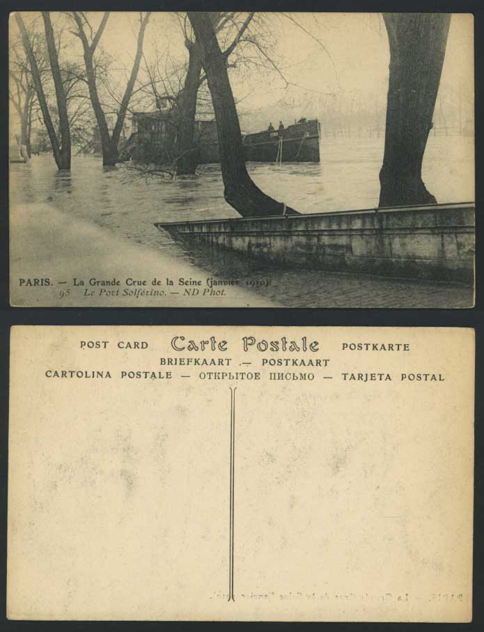 PARIS FLOOD 1910 Old Postcard Le Port Solferino SHIP IENA Harbour, Grue de Seine