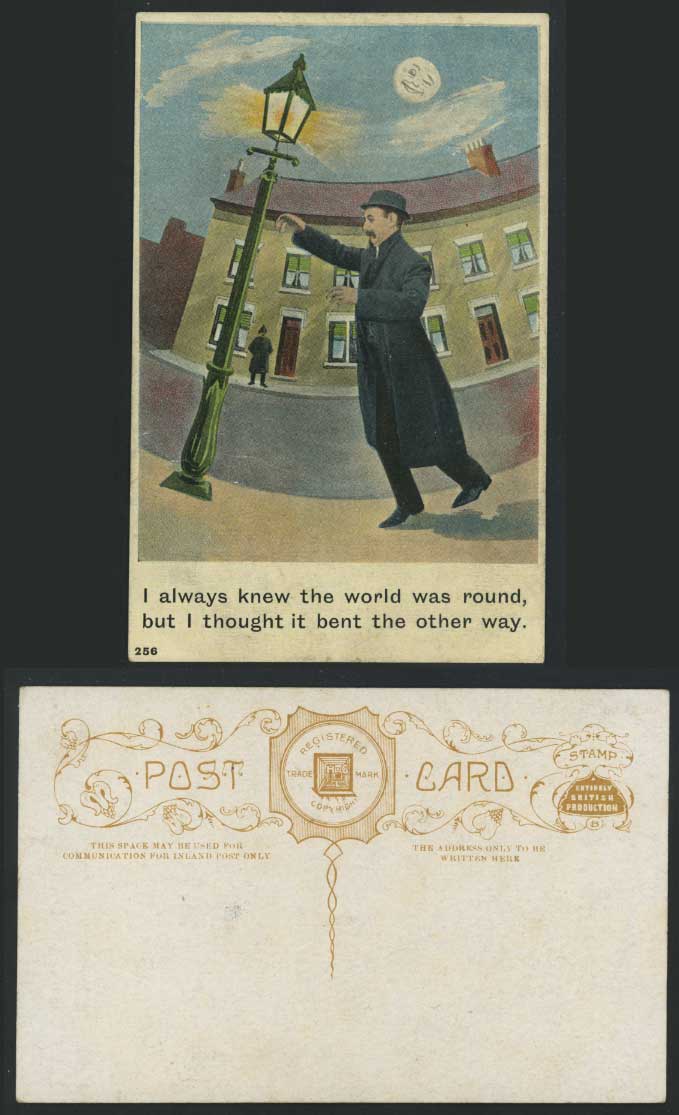Always Knew World was Round, but Thought It Bent The Other Way Moon Old Postcard