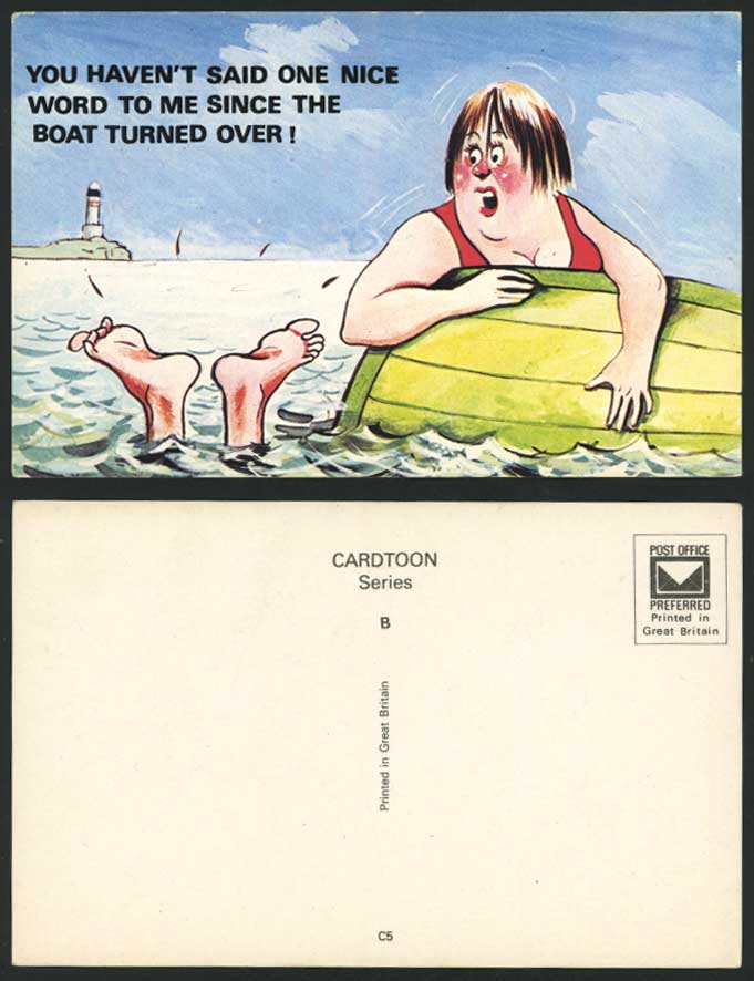 Seaside Comic You Haven't Said One Nice Word Since Boat Turned Over Old Postcard