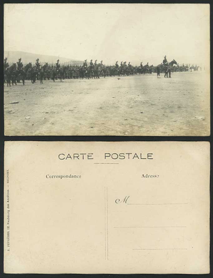 Military Parade Soldiers Guns Horses Horse Rider Belfort Old Real Photo Postcard