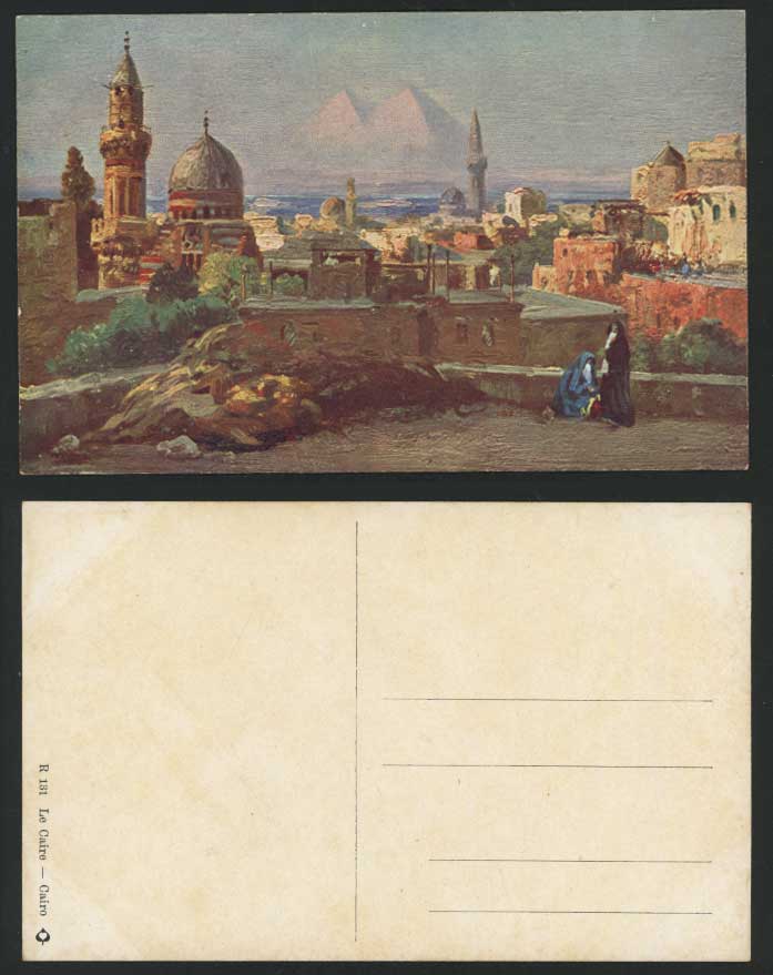 Egypt 1910 Old Postcard Cairo Pyramids Mosques Panorama