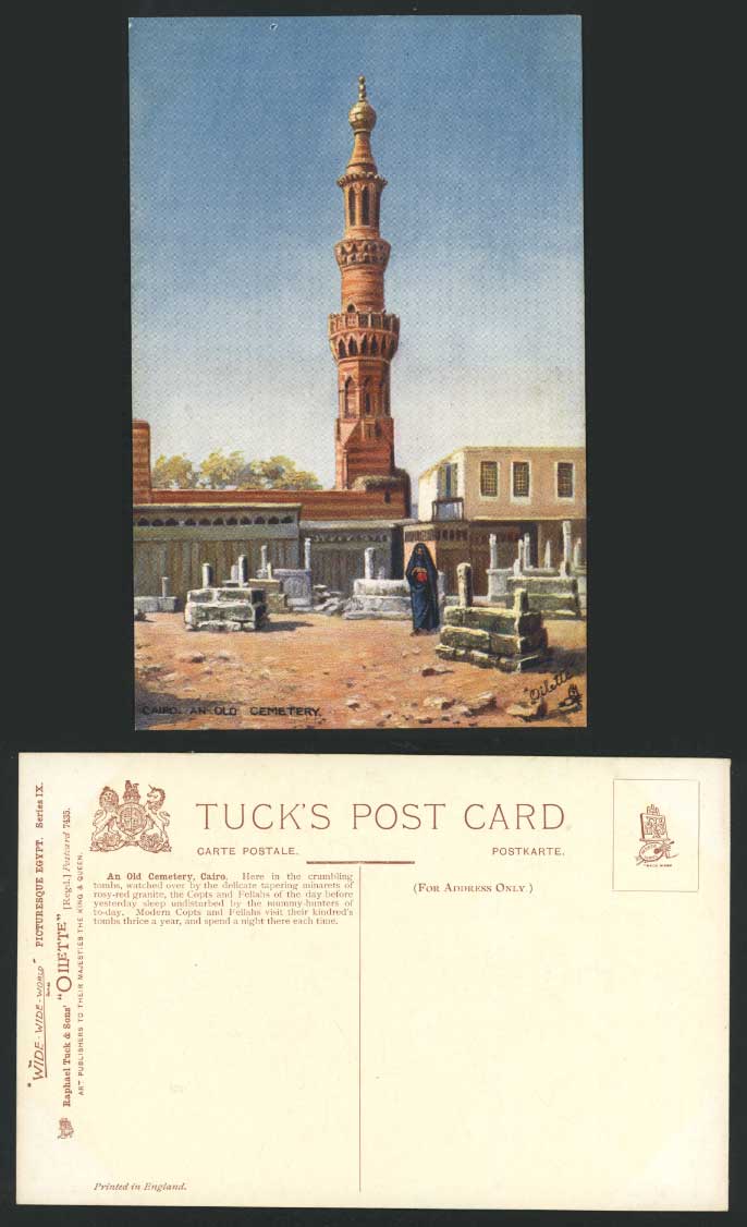 Egypt Tuck's Oilette Old Postcard Cairo An Old Cemetery
