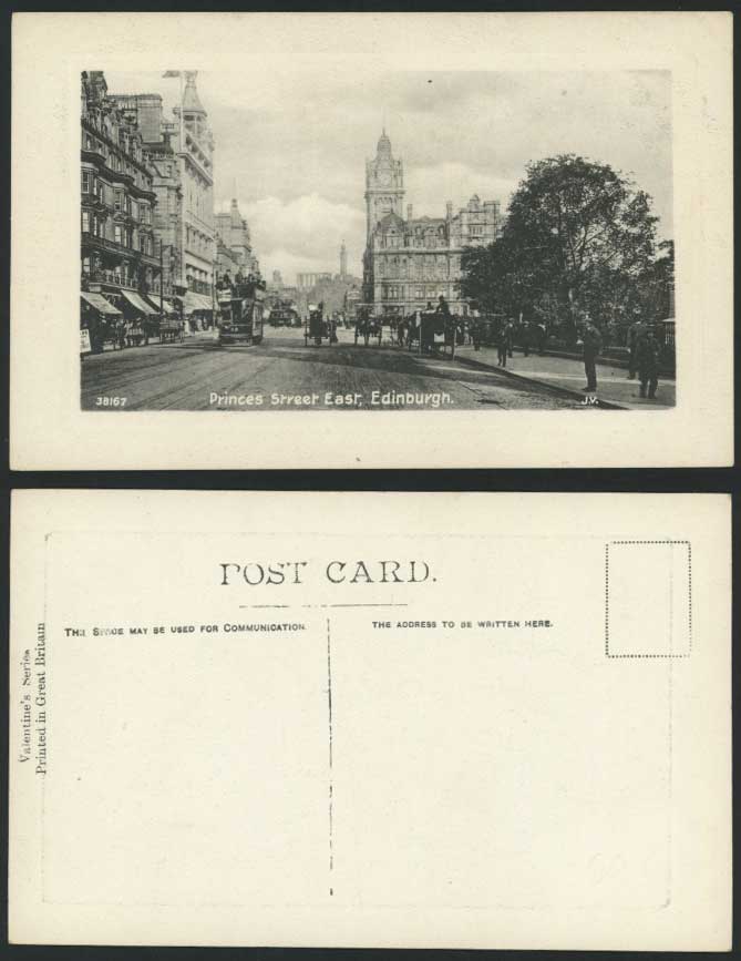 Edinburgh Old Postcard PRINCES STREET EAST Street Scene TRAM Tramway Clock Tower